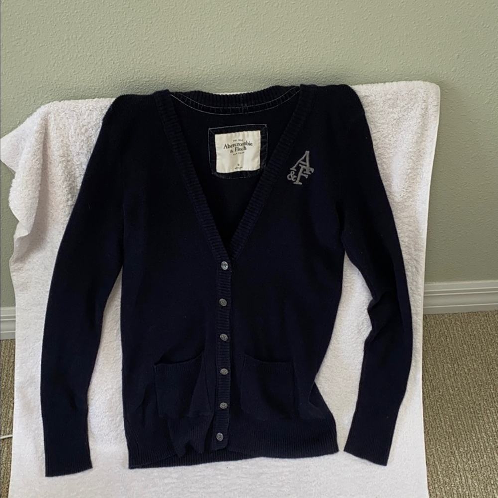 women's navy blue cardigan sweater pockets size M Abercrombie &‎ Fitch Excellent
